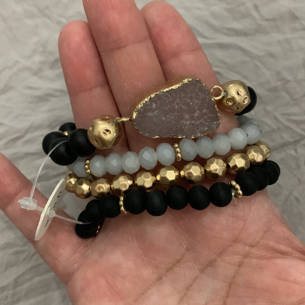 NEW Black gold and gray statement bracelet four strands